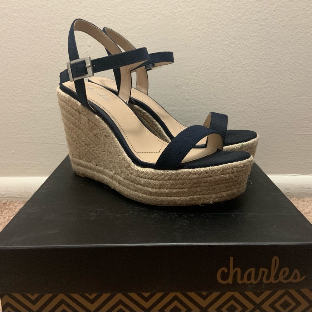Blue Wedge Sandals, like new !! Size 6